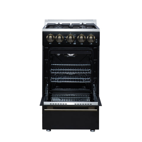 Forno Lamazze 20 Inch Freestanding Gas Range in Black, Compact Design