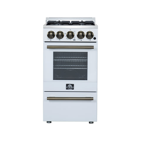 Forno Lamazze 20 Inch Freestanding Gas Range in White, Compact Design