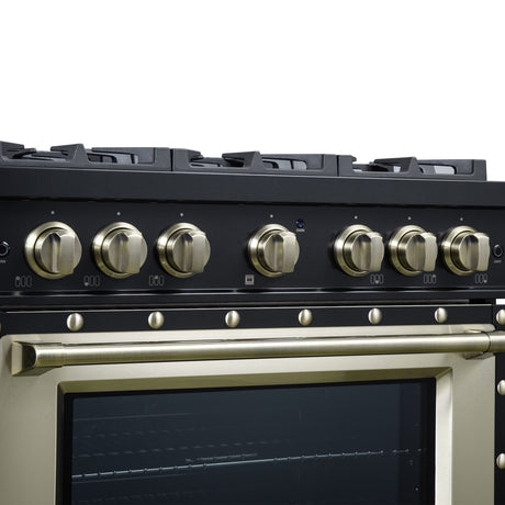 Valente 36" Gas Range in Black, 6 Sealed Burnes, 71 000 BTU Cooktop Output , 5.2 Cu.Ft. convection Oven, Telescopic Racks