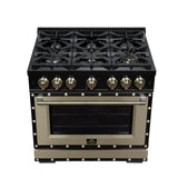 Valente 36" Gas Range in Black, 6 Sealed Burnes, 71 000 BTU Cooktop Output , 5.2 Cu.Ft. convection Oven, Telescopic Racks