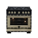 Valente 36" Gas Range in Black, 6 Sealed Burnes, 71 000 BTU Cooktop Output , 5.2 Cu.Ft. convection Oven, Telescopic Racks