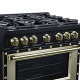 Valente 36" Gas Range in Black, 6 Sealed Burnes, 71 000 BTU Cooktop Output , 5.2 Cu.Ft. convection Oven, Telescopic Racks