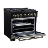 Valente 36" Gas Range in Black, 6 Sealed Burnes, 71 000 BTU Cooktop Output , 5.2 Cu.Ft. convection Oven, Telescopic Racks