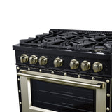 Valente 36" Gas Range in Black, 6 Sealed Burnes, 71 000 BTU Cooktop Output , 5.2 Cu.Ft. convection Oven, Telescopic Racks