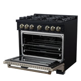 Valente 36" Gas Range in Black, 6 Sealed Burnes, 71 000 BTU Cooktop Output , 5.2 Cu.Ft. convection Oven, Telescopic Racks