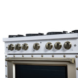 Valente 36" Gas Range in White, 6 Sealed Burnes, 71 000 BTU Cooktop Output , 5.2 Cu.Ft. convection Oven, Telescopic Racks