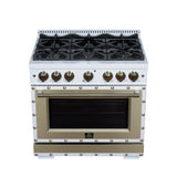 Valente 36" Gas Range in White, 6 Sealed Burnes, 71 000 BTU Cooktop Output , 5.2 Cu.Ft. convection Oven, Telescopic Racks