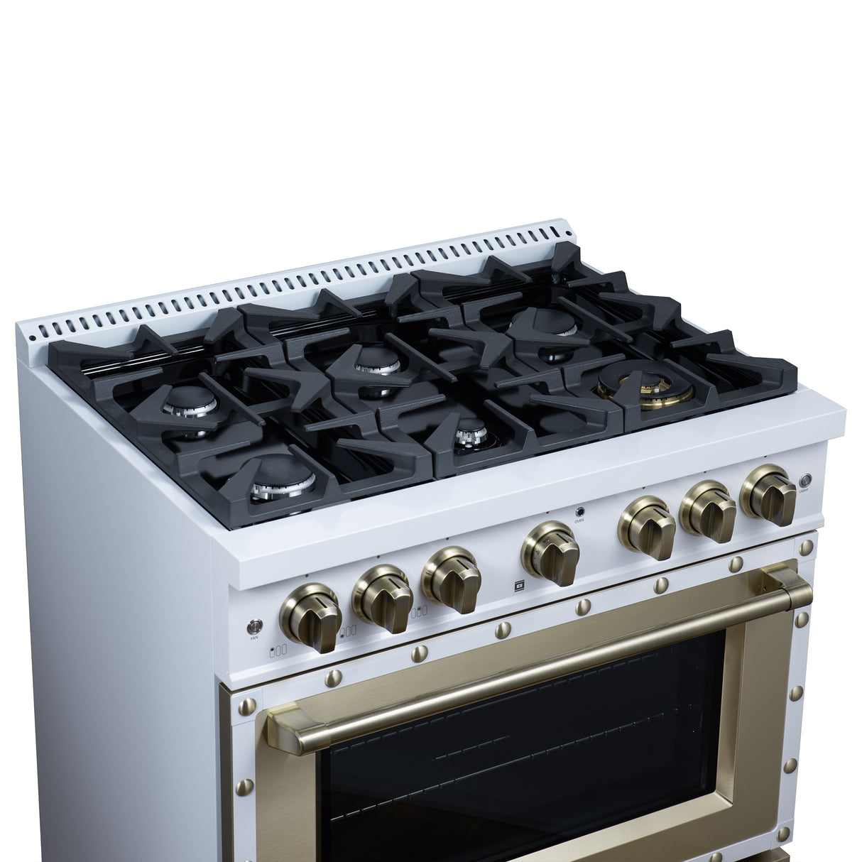 Valente 36" Gas Range in White, 6 Sealed Burnes, 71 000 BTU Cooktop Output , 5.2 Cu.Ft. convection Oven, Telescopic Racks