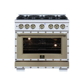 Valente 36" Gas Range in White, 6 Sealed Burnes, 71 000 BTU Cooktop Output , 5.2 Cu.Ft. convection Oven, Telescopic Racks