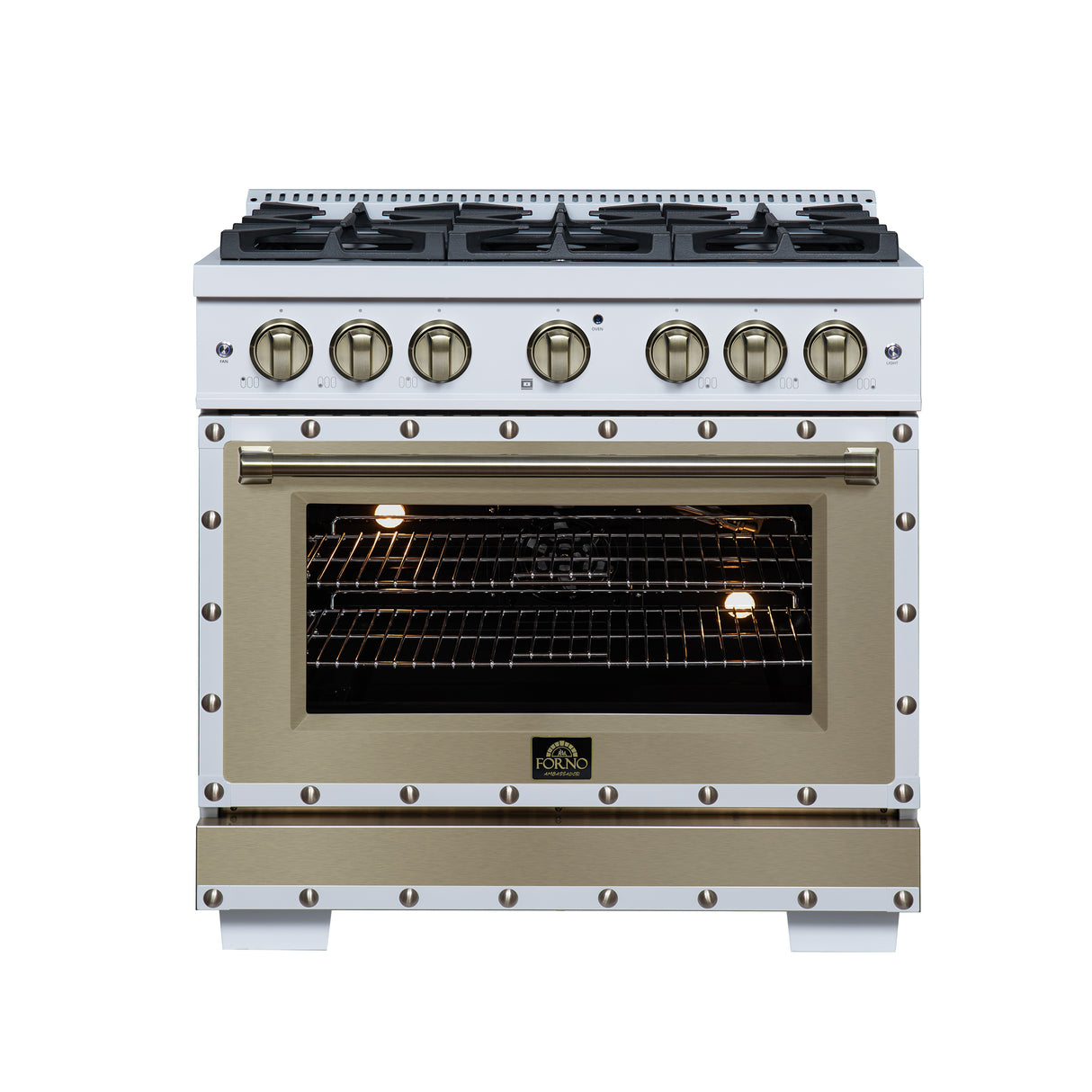 Valente 36" Gas Range in White, 6 Sealed Burnes, 71 000 BTU Cooktop Output , 5.2 Cu.Ft. convection Oven, Telescopic Racks