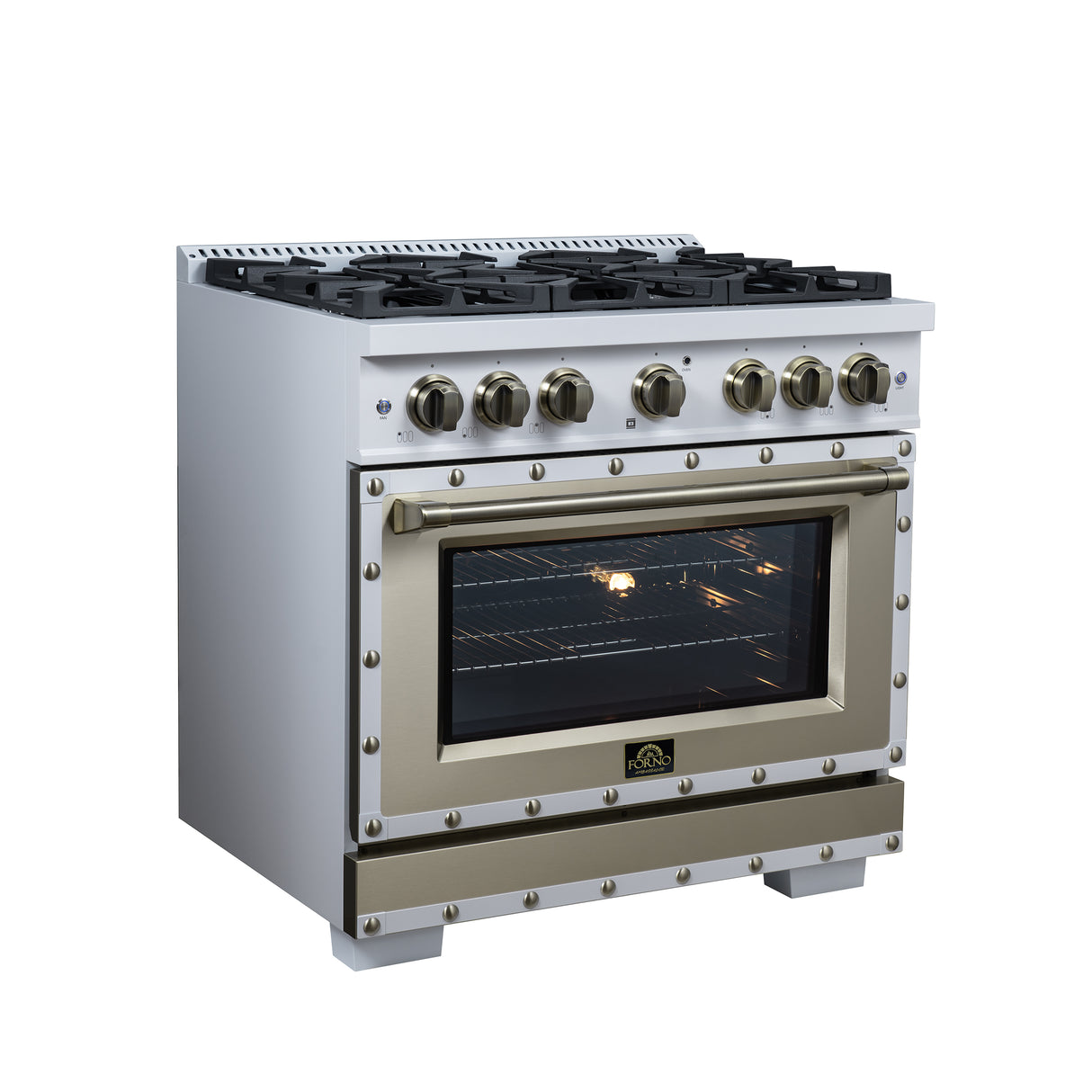 Valente 36" Gas Range in White, 6 Sealed Burnes, 71 000 BTU Cooktop Output , 5.2 Cu.Ft. convection Oven, Telescopic Racks