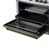 Valente 36" Gas Range in White, 6 Sealed Burnes, 71 000 BTU Cooktop Output , 5.2 Cu.Ft. convection Oven, Telescopic Racks