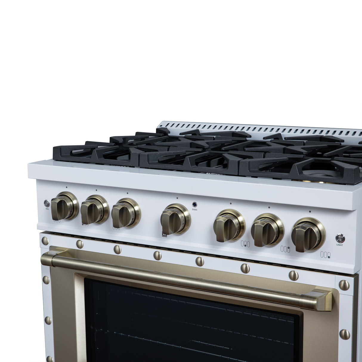 Valente 36" Gas Range in White, 6 Sealed Burnes, 71 000 BTU Cooktop Output , 5.2 Cu.Ft. convection Oven, Telescopic Racks