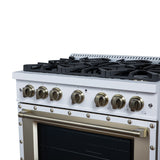 Valente 36" Gas Range in White, 6 Sealed Burnes, 71 000 BTU Cooktop Output , 5.2 Cu.Ft. convection Oven, Telescopic Racks