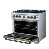 Valente 36" Gas Range in White, 6 Sealed Burnes, 71 000 BTU Cooktop Output , 5.2 Cu.Ft. convection Oven, Telescopic Racks
