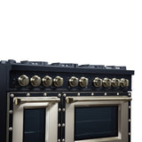 Valente 48" Gas Range in Black, 8 Sealed Burnes, 94 000 BTU Cooktop Output, 6.7 Cu.Ft. Double Oven, Telescopic Racks