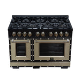 Valente 48" Gas Range in Black, 8 Sealed Burnes, 94 000 BTU Cooktop Output, 6.7 Cu.Ft. Double Oven, Telescopic Racks
