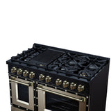 Valente 48" Gas Range in Black, 8 Sealed Burnes, 94 000 BTU Cooktop Output, 6.7 Cu.Ft. Double Oven, Telescopic Racks