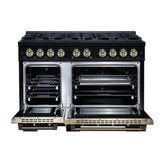 Valente 48" Gas Range in Black, 8 Sealed Burnes, 94 000 BTU Cooktop Output, 6.7 Cu.Ft. Double Oven, Telescopic Racks
