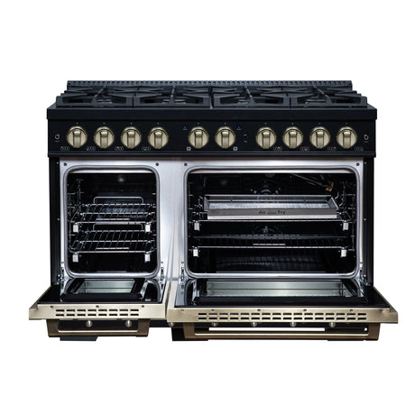 Valente 48" Gas Range in Black, 8 Sealed Burnes, 94 000 BTU Cooktop Output, 6.7 Cu.Ft. Double Oven, Telescopic Racks