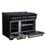 Valente 48" Gas Range in Black, 8 Sealed Burnes, 94 000 BTU Cooktop Output, 6.7 Cu.Ft. Double Oven, Telescopic Racks