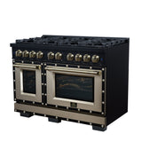Valente 48" Gas Range in Black, 8 Sealed Burnes, 94 000 BTU Cooktop Output, 6.7 Cu.Ft. Double Oven, Telescopic Racks
