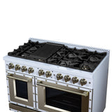 Valente 48" Gas Range in White, 8 Sealed Burnes, 94 000 BTU Cooktop Output, 6.7 Cu.Ft. Double Oven, Telescopic Racks