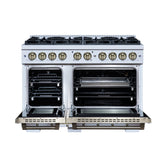 Valente 48" Gas Range in White, 8 Sealed Burnes, 94 000 BTU Cooktop Output, 6.7 Cu.Ft. Double Oven, Telescopic Racks