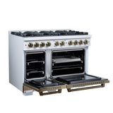 Valente 48" Gas Range in White, 8 Sealed Burnes, 94 000 BTU Cooktop Output, 6.7 Cu.Ft. Double Oven, Telescopic Racks