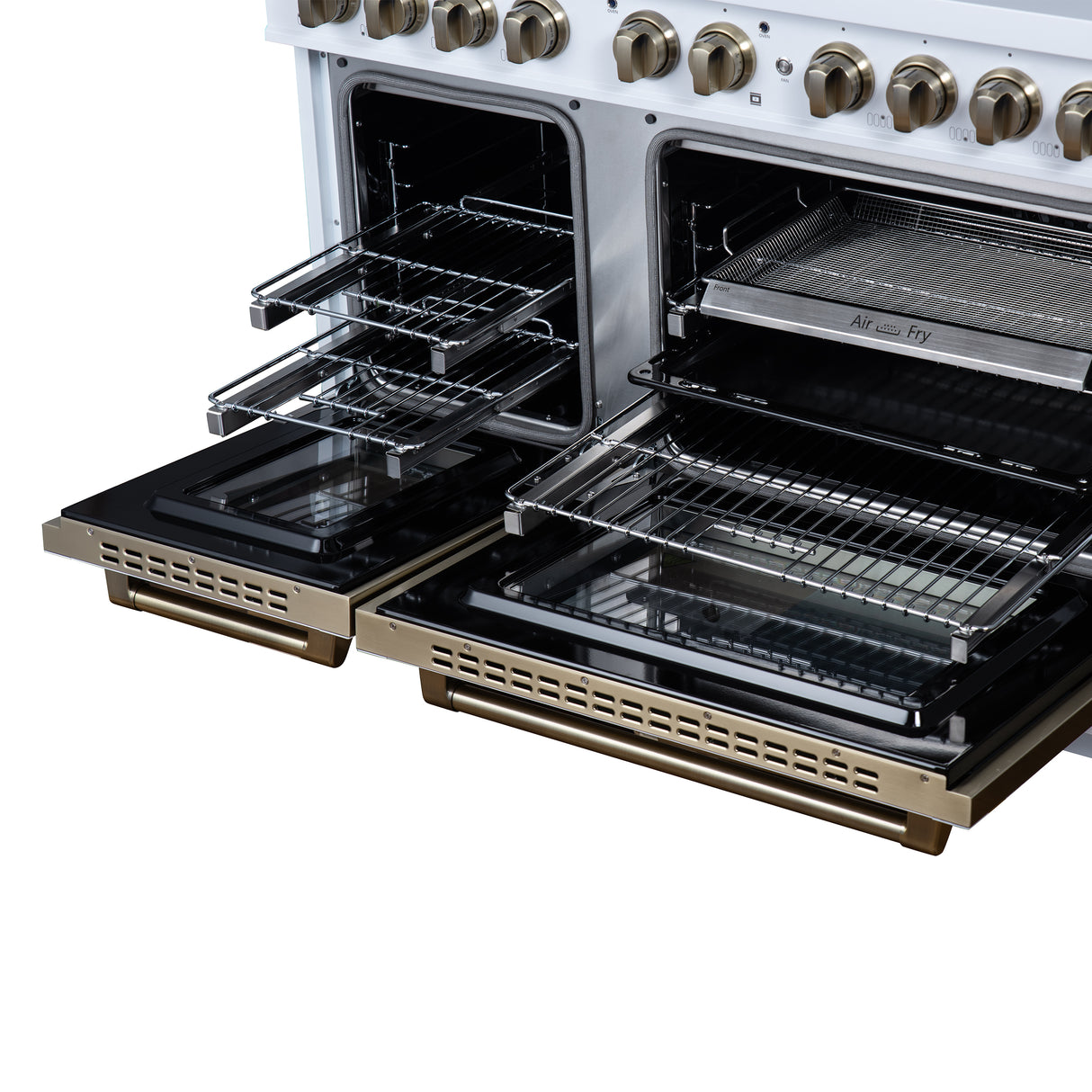 Valente 48" Gas Range in White, 8 Sealed Burnes, 94 000 BTU Cooktop Output, 6.7 Cu.Ft. Double Oven, Telescopic Racks
