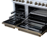 Valente 48" Gas Range in White, 8 Sealed Burnes, 94 000 BTU Cooktop Output, 6.7 Cu.Ft. Double Oven, Telescopic Racks