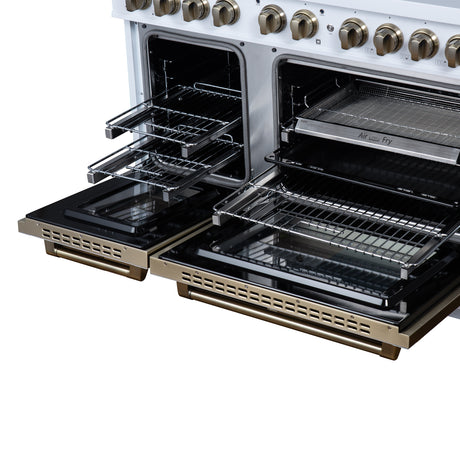 Valente 48" Gas Range in White, 8 Sealed Burnes, 94 000 BTU Cooktop Output, 6.7 Cu.Ft. Double Oven, Telescopic Racks