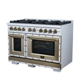 Valente 48" Gas Range in White, 8 Sealed Burnes, 94 000 BTU Cooktop Output, 6.7 Cu.Ft. Double Oven, Telescopic Racks