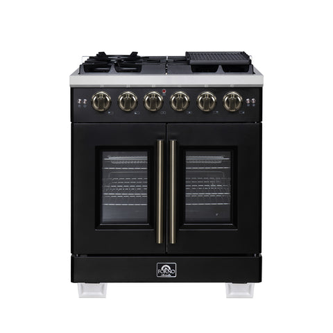 Forno Capriasca 30-Inch Freestanding French Door Gas Range, 4 Burners, Convection Oven, Energy Efficient