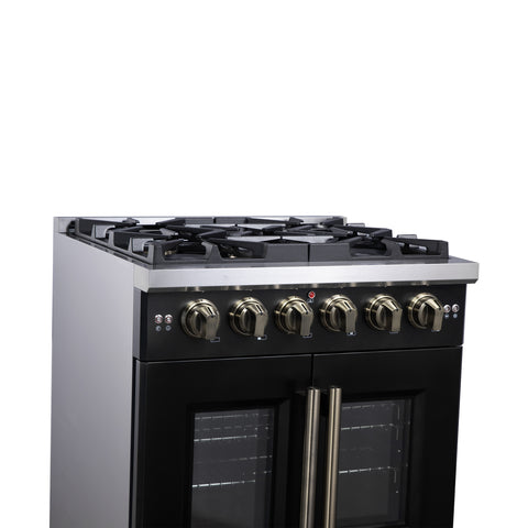 Forno Capriasca 30-Inch Freestanding French Door Gas Range, 4 Burners, Convection Oven, Energy Efficient