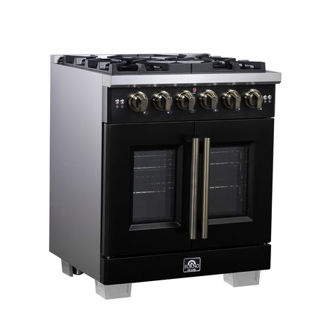 Forno Capriasca 30-Inch Freestanding French Door Gas Range, 4 Burners, Convection Oven, Energy Efficient