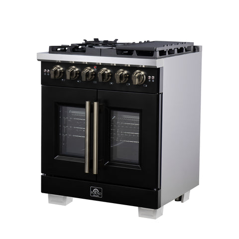 Forno Capriasca 30-Inch Freestanding French Door Gas Range, 4 Burners, Convection Oven, Energy Efficient