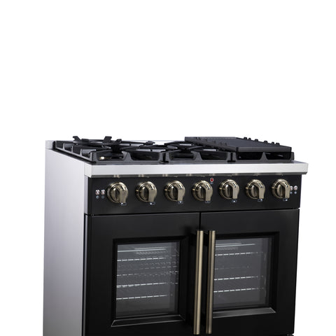 Forno Capriasca 36-Inch Black Freestanding French Door Gas Range, 6 Burners, Convection Oven, Energy Efficient