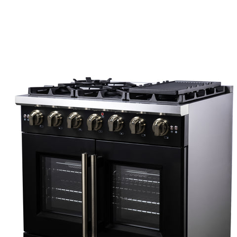 Forno Capriasca 36-Inch Black Freestanding French Door Gas Range, 6 Burners, Convection Oven, Energy Efficient