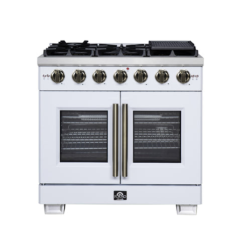 Forno Capriasca 36-Inch White Freestanding French Door Gas Range, 6 Burners, Convection Oven, Energy Efficient