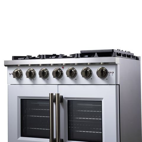 Forno Capriasca 36-Inch White Freestanding French Door Gas Range, 6 Burners, Convection Oven, Energy Efficient