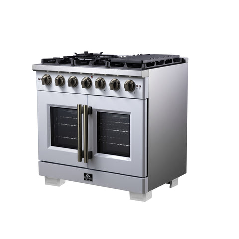Forno Capriasca 36-Inch White Freestanding French Door Gas Range, 6 Burners, Convection Oven, Energy Efficient