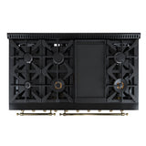 Forno Antico 48-Inch Freestanding Gas Range, Black, Antique Brass Design, 8 Burners, Griddle, Double Ovens, Energy Efficient