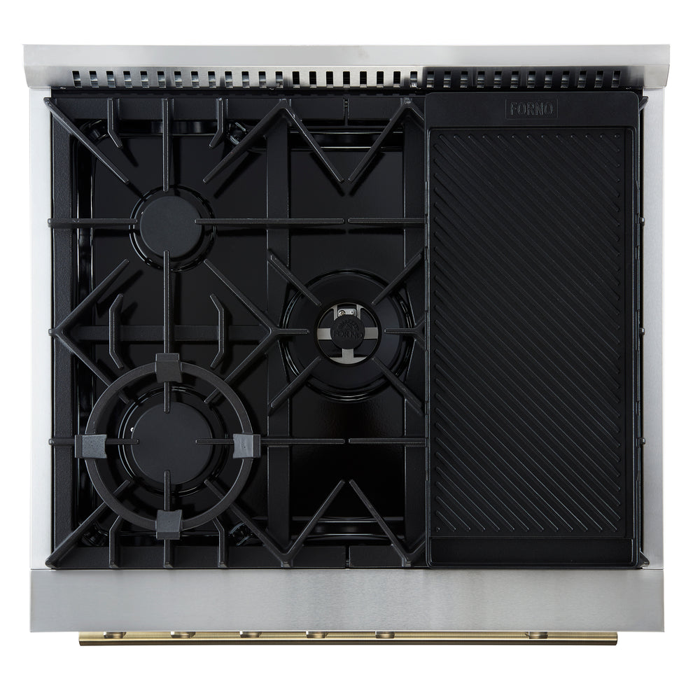 Giovanni 30-inch Gas Range Black & Antique Brass Design, 5 Burners 67,000 BTU, 4.32 cu.ft. Convection Oven