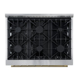 Marco 36-Inch Gas Range White & Antique Brass Design, 6 Burners 67,000 BTU, 5.36 cu.ft. Convection Oven