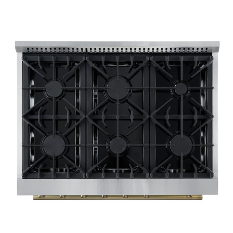 Marco 36-Inch Gas Range Black & Antique Brass Design, 6 Burners 67,000 BTU, 5.36 cu.ft. Convection Oven