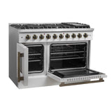 Forno Galiano 48-Inch Freestanding French Door Gas Range, White & Antique Brass