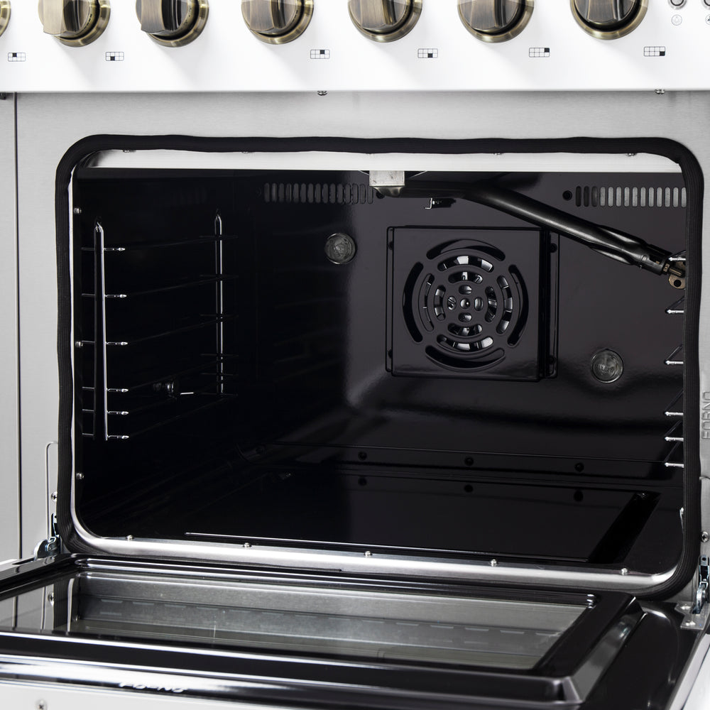 Forno Galiano 48-Inch Freestanding French Door Gas Range, White & Antique Brass