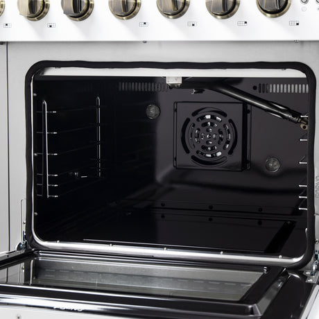 Forno Galiano 48-Inch Freestanding French Door Gas Range, White & Antique Brass