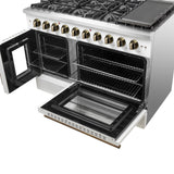 Forno Galiano 48-Inch Freestanding French Door Gas Range, White & Antique Brass